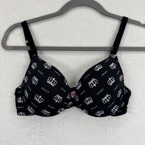 Juicy Couture Intimates 34B Crown Print T-Shirt Bra Black White‎ Women's